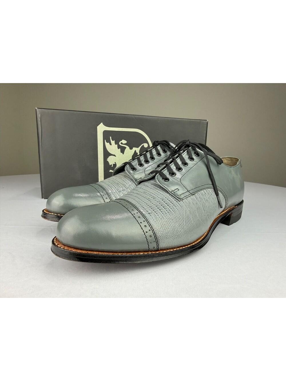 Stacy Adams Madison Grey Metallic Lizard Embossed Leather Cap Toe Shoes Mens 9 D